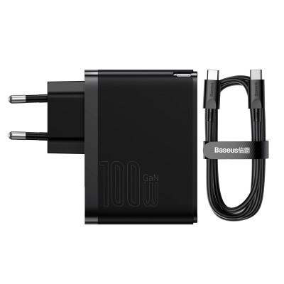 Мережевий зарядний пристрій Baseus GaN5 Pro Fast Charger C+U 100W (Cable Type-C  to Type-C 100W(20V/5A) 1m) Black (CCGP090201)