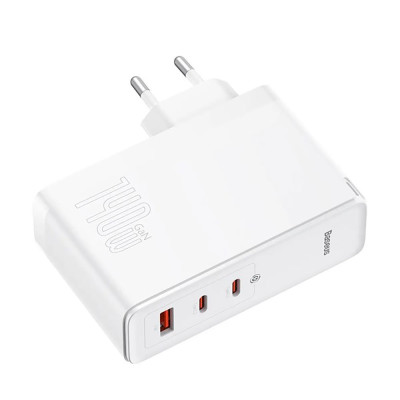 Мережевий зарядний пристрій з кабелем Baseus GaN5 Pro Fast Charger 2C+U 140W EU White (Superior Series Charging Data Cable Type-C 240W (CCGP100202)