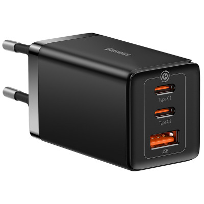 Мережевий зарядний пристрій з кабелем Baseus GaN5 Pro Fast Charger 2C+U 65W  EU  Black(Baseus Xiaobai charging Cable Type-C  to Type-C 100W) (CCGP120201)