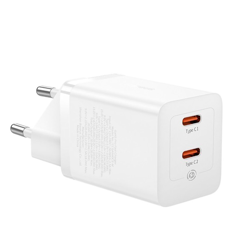 Мережевий зарядний пристрій Baseus GaN5 Pro Fast Charger C+C 40W EU White (CCGP180102)