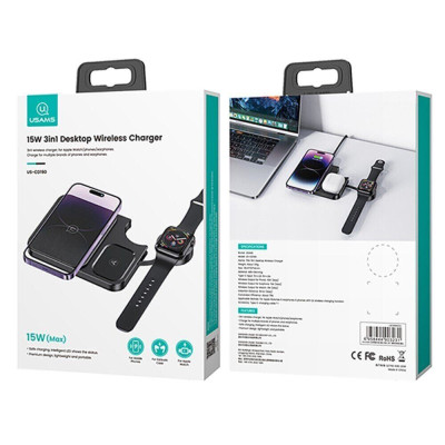 Бездротовий зарядний пристрій Usams US-CD190 15W 3in1 Desktop Wireless Charger (CD190WXC01) Бездротовий зарядний пристрій Usams US-CD190 15W 3in1 Desktop Wireless Charger (CD190WXC01)