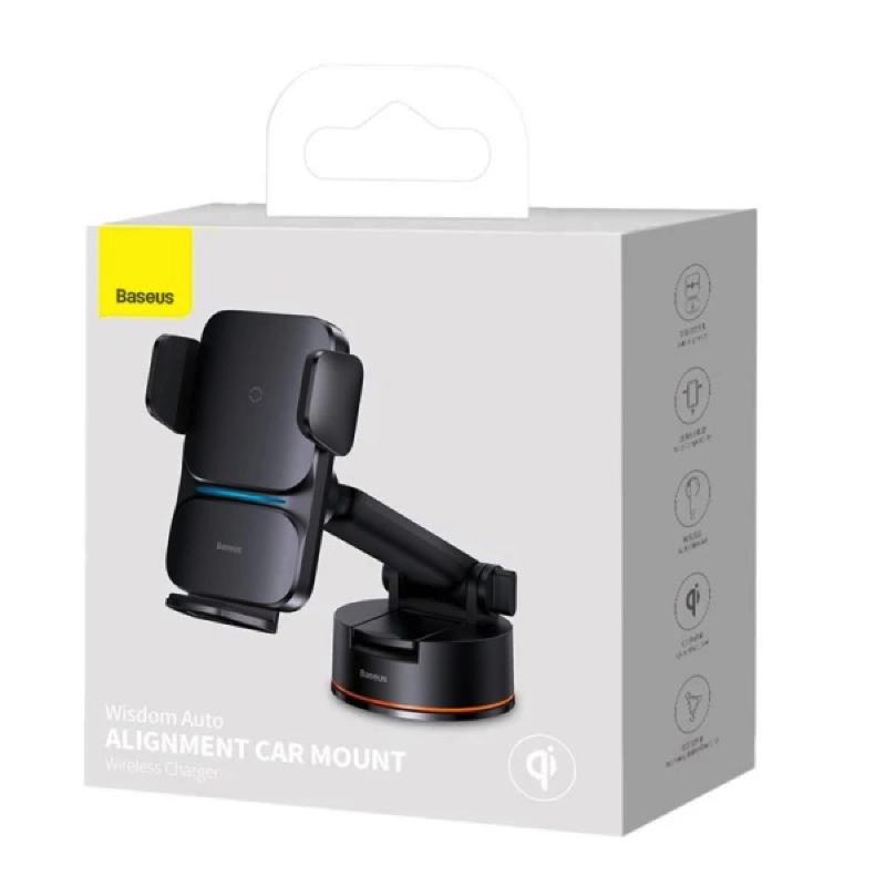 Автотримач для телефона з БЗП Baseus Wisdom Auto Alignment Car Mount Wireless Charger（QI 15W（Suction base)Black (CGZX000101)