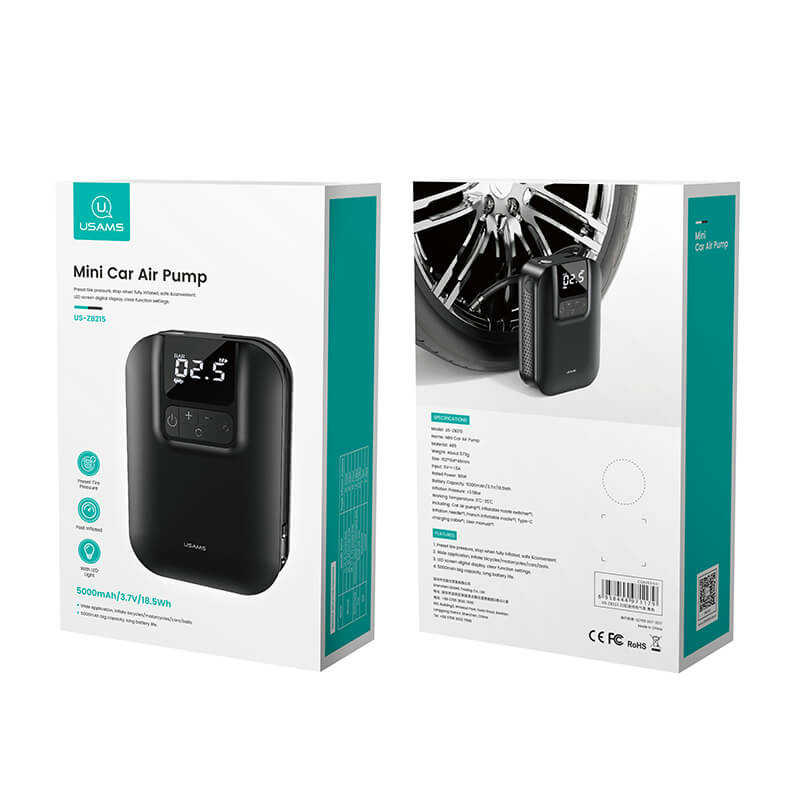 Автомобільний насос Usams US-ZB215 Mini Car Air Pump 5000mAh Black (CQBZB21501)