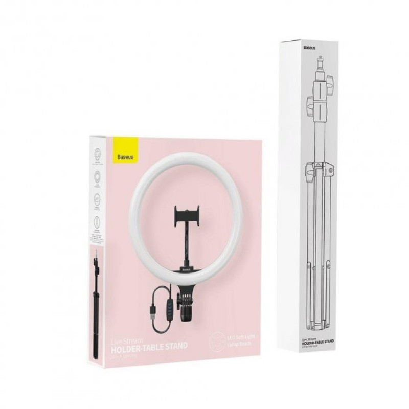 Кільцева світлодіодна LED лампа Baseus Live Stream Holder-floor Stand(12-inch LightRing)+ШтативBlack (CRZB12-B01)