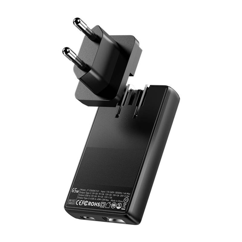 Мережевий зарядний пристрій ESSAGER Ultra Thin Gan 65W 1C1A BLACK (ECT65W-QCB01-Z)
