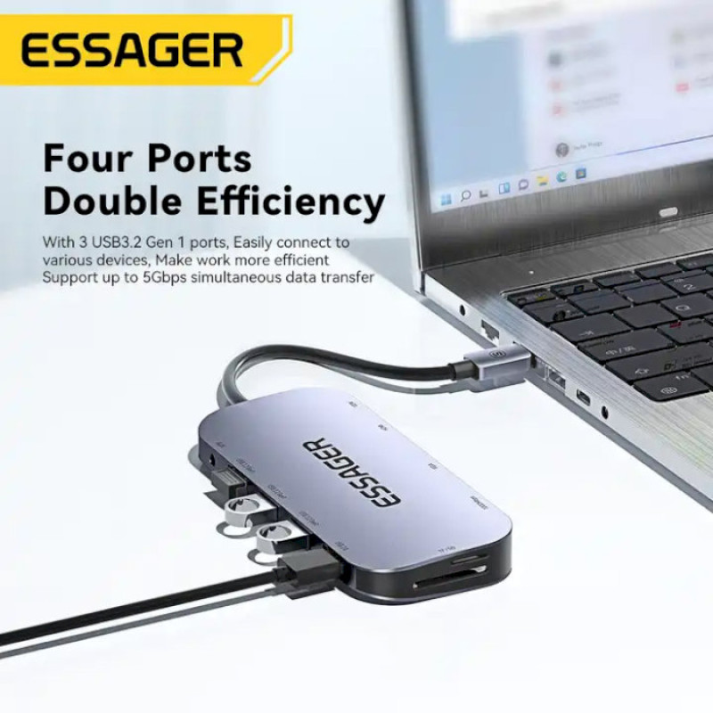USB-Хаб ESSAGER Maple Harp 11 in 1 USB HUB Grey (EHB11-FQ0G-Z)