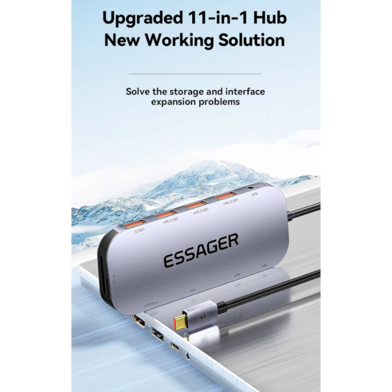 USB-Хаб ESSAGER Maple Harp 11 in 1 USB HUB Grey (EHB11-FQ0G-Z)