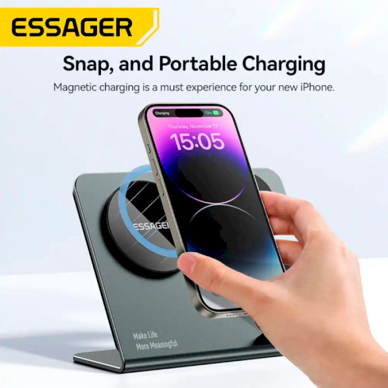 Бездротовий мультизарядний пристрій Essager  Ruicheng desktop magnetic suction 15W (3 in 1)  black (EWXZM-RC0G-Z)