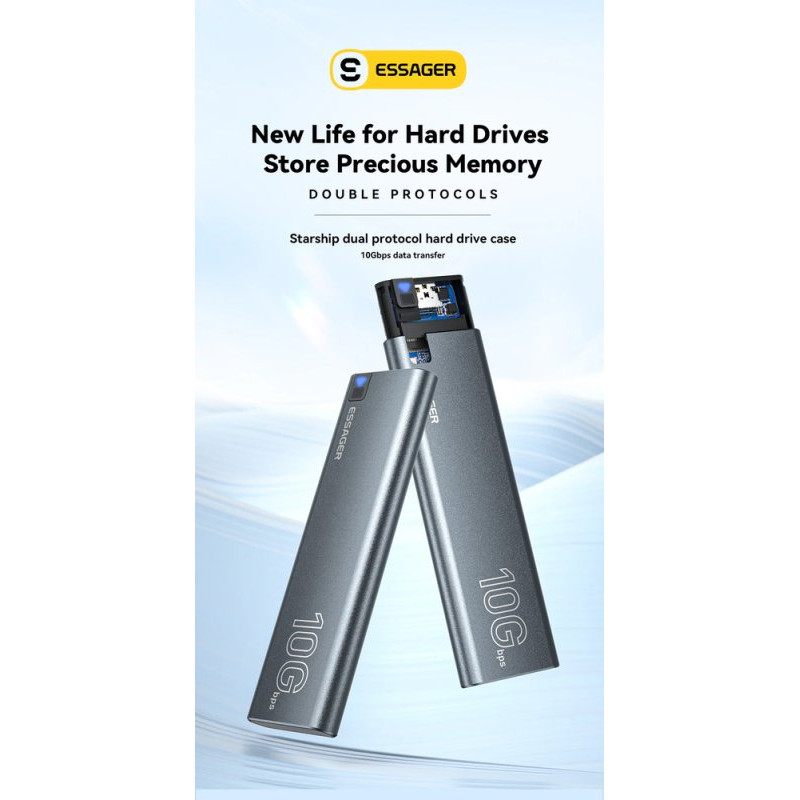 Зовнішня кишеня для накопичувача ESSAGER Starship dual protocol Hard Disk Box Grey (EYPSN-XJ0G-Z)
