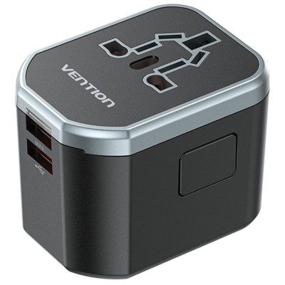 Мережевий зарядний пристрій Vention 3-Port USB (C + A + A) Universal Travel Adapter (20W/18W/18W) Black (FJCB0) (FJCB0)