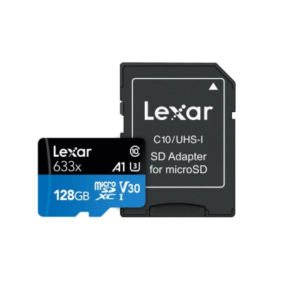 Карта пам'яті microSDXC (UHS-1 U3) Lexar High-Performance 633x 128Gb class 10 V30 A1 (100Mb/s) Blue Series (adapter SD) (LMS0633128G-BNAAA)