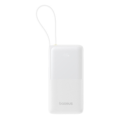 Зовнішній акумулятор Baseus Bipow 2 Digital Display Power Bank With Built-in USB-C Cable 20000mah 20W Moon White (P10077101213-01)