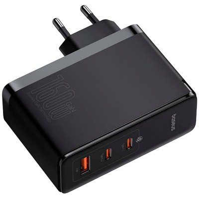 Мережевий зарядний пристрій з кабелем Baseus GaN5 Pro Digital Fast Charger 2C+U 160W Cluster Black (With Superior Charging Data Cable C to С) (P10110825113-00)