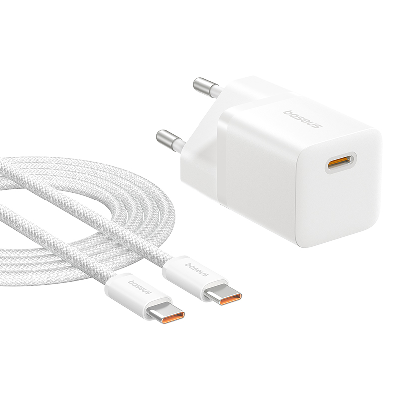 Мережевий зарядний пристрій з кабелем Baseus GaN5 Fast Charger (mini) 1C 25W EU Moon White (with: Fast Charging Data Cable Type-C) (P10110909213-01)