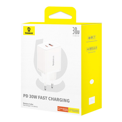 Мережевий зарядний пристрій Baseus Cube Fast Charger C+U 30W EU Moon White (P10111404213-00) Мережевий зарядний пристрій Baseus Cube Fast Charger C+U 30W EU Moon White (P10111404213-00)
