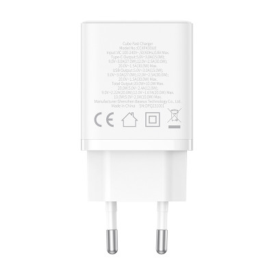 Мережевий зарядний пристрій Baseus Cube Fast Charger C+U 30W EU Moon White (P10111404213-00) Мережевий зарядний пристрій Baseus Cube Fast Charger C+U 30W EU Moon White (P10111404213-00)