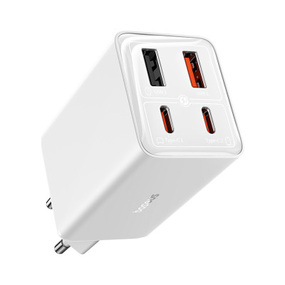 Мережевий зарядний пристрій з кабелем Baseus GaN6 Pro Fast Charger 2C+2U 65W  EU Moon White((With:Mini White Cable C to C 100W(20V/5A) 1m White） (P10162701213-00)