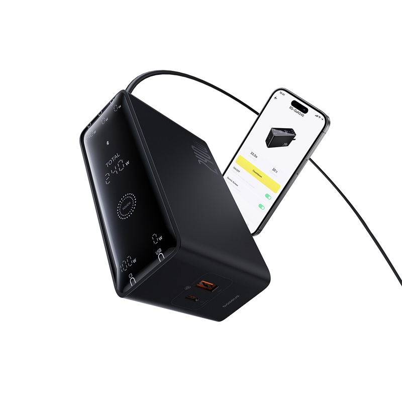 Мережевий зарядний пристрій з кабелем Baseus Baseus Digital GaN Intelligent Desktop Fast Charger 3C+U+DC 240W EU Cluster Black (P10163901113-00)