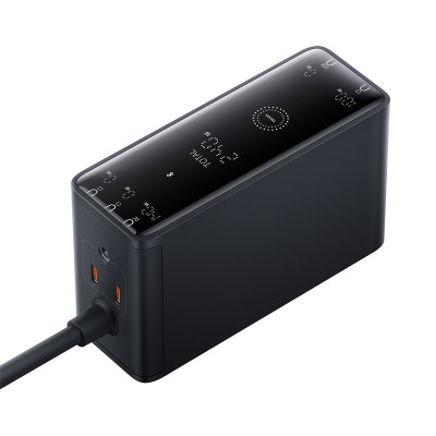 Мережевий зарядний пристрій з кабелем Baseus Baseus Digital GaN Intelligent Desktop Fast Charger 3C+U+DC 240W EU Cluster Black (P10163901113-00)