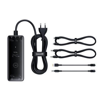 Мережевий зарядний пристрій з кабелем Baseus Baseus Digital GaN Intelligent Desktop Fast Charger 3C+U+DC 240W EU Cluster Black (P10163901113-00)