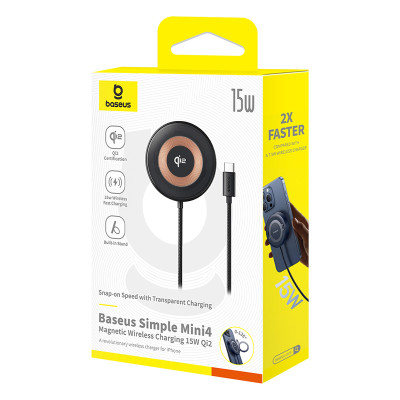 Бездротовий зарядний пристрій Baseus Simple Mini4 Magnetic Wireless Charging Stand Qi2 15W Universal Explorer Edition Cosmic Black (P10273300121-01)