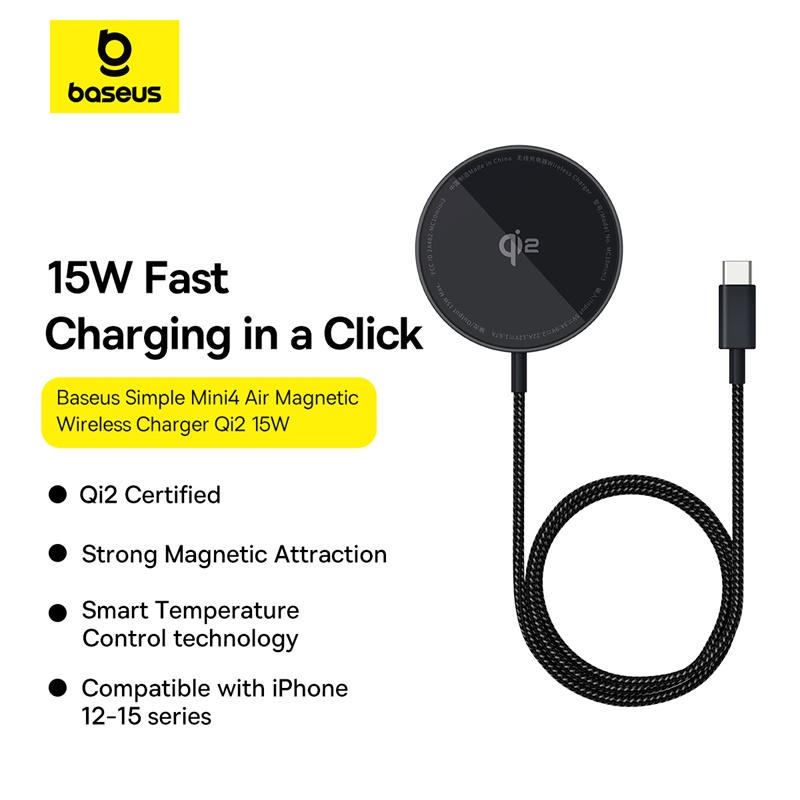 Бездротовий зарядний пристрій Baseus Simple Mini4 Air Magnetic Wireless Charger Qi2 15W Cluster Black (P10278200111-00)