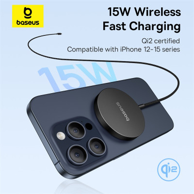 Бездротовий зарядний пристрій Baseus Simple Mini4 Air Magnetic Wireless Charger Qi2 15W Cluster Black (P10278200111-00)