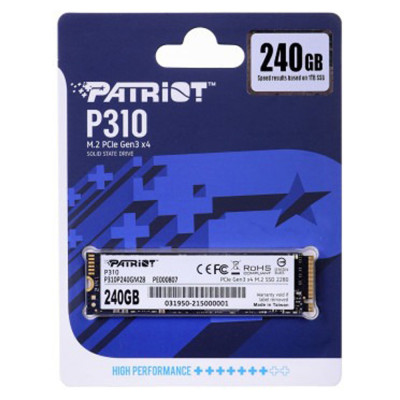 Накопичувач SSD M.2 Patriot P310 240GB NVMe 2280 PCIe 3.0 3D TLC (P310P240GM28) Накопичувач SSD M.2 Patriot P310 240GB NVMe 2280 PCIe 3.0 3D TLC (P310P240GM28)