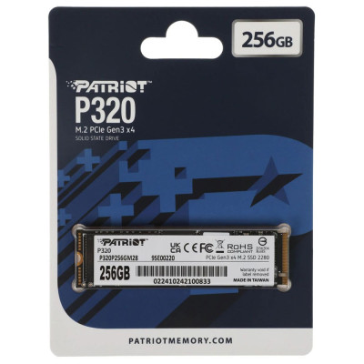 Накопичувач SSD M.2 Patriot P320 256GB NVMe 2280 Gen3.0 x4 3D TLC (P320P256GM28) Накопичувач SSD M.2 Patriot P320 256GB NVMe 2280 Gen3.0 x4 3D TLC (P320P256GM28)