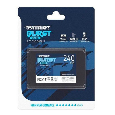 Накопичувач SSD Patriot Burst Elite 240GB 2.5" 7mm SATAIII TLC 3D (PBE240GS25SSDR) Накопичувач SSD Patriot Burst Elite 240GB 2.5" 7mm SATAIII TLC 3D (PBE240GS25SSDR)