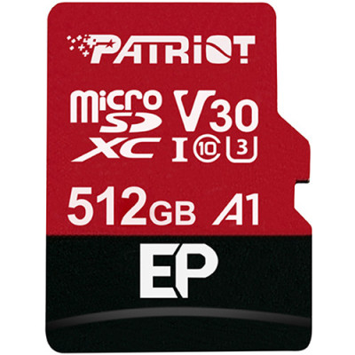 Карта пам'яті microSDXC (UHS-1 U3) Patriot EP Series 512Gb class 10 V30 (R-100MB/s, W-80MB/s) (adapter SD) (PEF512GEP31MCX)