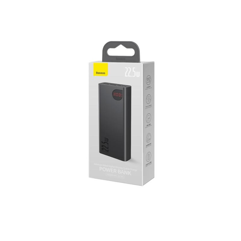 Зовнішній акумулятор Baseus Adaman Metal Digital Display Quick Charge Power Bank 20000mAh 22.5W（2021 Editon）Black (PPAD070101)