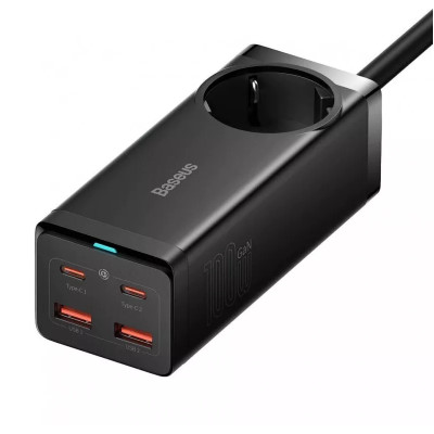 Мережевий зарядний пристрій Baseus GaN3 Pro Desktop Powerstrip AC+2U+2C 100W EU Black (With Mini White Cable Type-C to Type-C 100W(20V/5A) 1m Black） (PSZM000401)