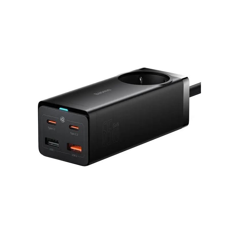 Мережевий зарядний пристрій Baseus GaN3 Pro Desktop Powerstrip AC+2U+2C 65W EU Black(Include：Baseus Xiaobai series fast charging Cable Type-C  to Type (PSZM000901)