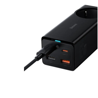 Мережевий зарядний пристрій Baseus GaN3 Pro Desktop Powerstrip AC+2U+2C 65W EU Black(Include：Baseus Xiaobai series fast charging Cable Type-C  to Type (PSZM000901)