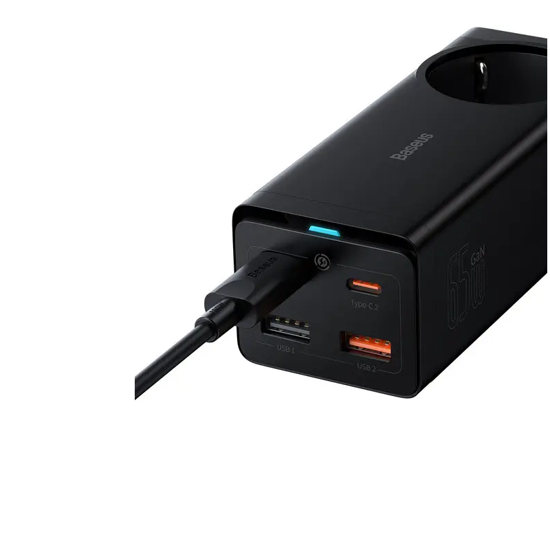 Мережевий зарядний пристрій Baseus GaN3 Pro Desktop Powerstrip AC+2U+2C 65W EU Black(Include：Baseus Xiaobai series fast charging Cable Type-C  to Type (PSZM000901)
