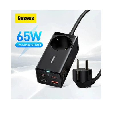 Мережевий зарядний пристрій Baseus GaN3 Pro Desktop Powerstrip AC+2U+2C 65W EU Black(Include：Baseus Xiaobai series fast charging Cable Type-C  to Type (PSZM000901)