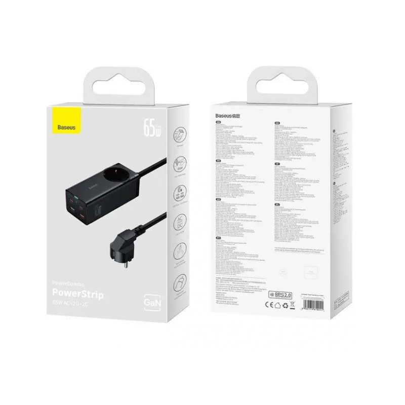 Мережевий зарядний пристрій Baseus GaN3 Pro Desktop Powerstrip AC+2U+2C 65W EU Black(Include：Baseus Xiaobai series fast charging Cable Type-C  to Type (PSZM000901)