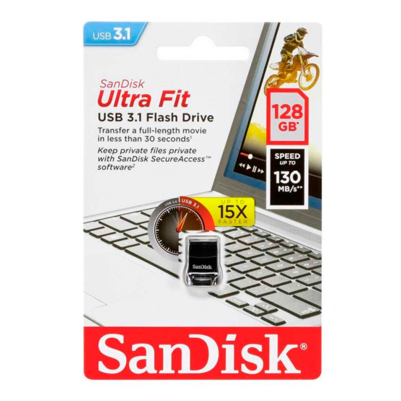 Флеш-накопичувач SanDisk USB 3.1 Ultra Fit 128Gb (130Mb/s) Black (SDCZ430-128G-G46)