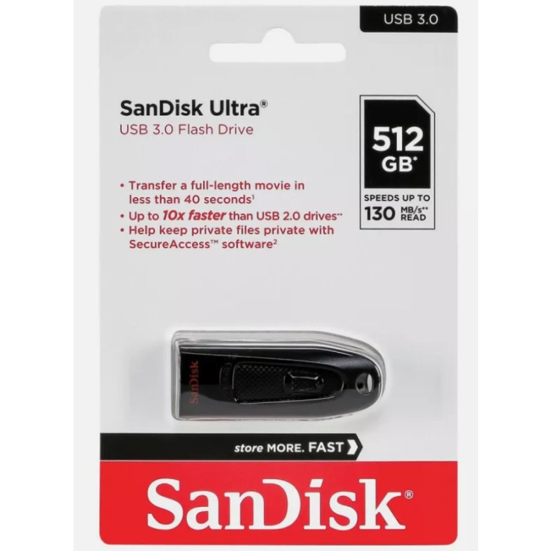 Флеш-накопичувач SanDisk USB 3.0 Ultra 512Gb (130Mb/s) Black (SDCZ48-512G-G46)