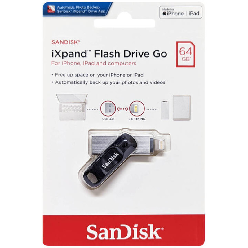 Флеш-накопичувач SanDisk USB 3.0 iXpand Go 64Gb Lightning Apple (SDIX60N-064G-GN6NN)