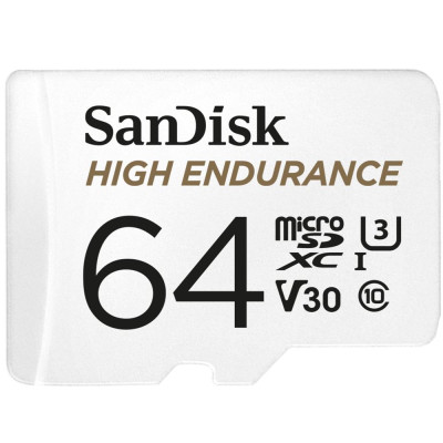 Карта пам'яті microSDXC (UHS-1 U3) SanDisk High Endurance 64Gb class 10 V30 (100Mb/s) (adapterSD) (SDSQQNR-064G-GN6IA)