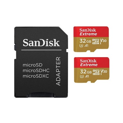 Карта пам'яті microSDHC (UHS-1 U3) SanDisk Extreme Action A1 32Gb Class 10 V30 (R100Mb/s, W60Mb/s) (adapter SD) TP (SDSQXAF-032G-GN6AT)