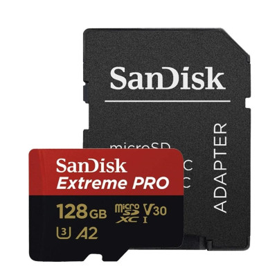 Карта пам'яті microSDXC (UHS-1 U3) SanDisk Extreme Pro A2 128Gb class 10 V30 (R200MB/s,W90MB/s) (adapter) (SDSQXCD-128G-GN6MA)