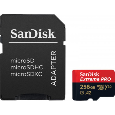 Карта пам'яті microSDXC (UHS-1 U3) SanDisk Extreme Pro A2 256Gb class 10 V30 (R200MB/s,W140MB/s) (adapter) (SDSQXCD-256G-GN6MA)