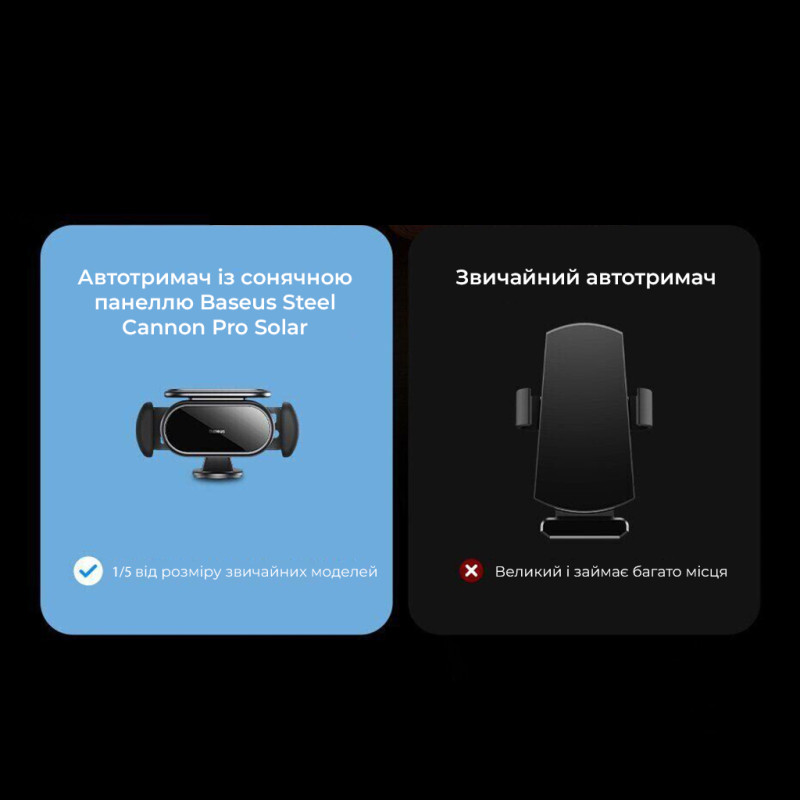 Автотримач для телефона Baseus Steel Cannon pro Solar Electric Car Mount Black (SUGP010001)