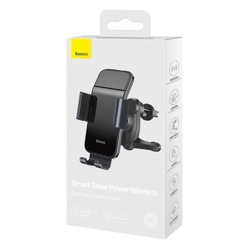 Автотримач для телефона Baseus Smart Solar Power Wireless Car Mount Electric Holder Black (SUZG000001)
