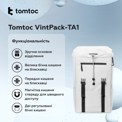 Рюкзак Tomtoc VintPack-TA1 22L Laptop Backpack Light gray 15.6 Inch/22L (TA1M1G1) (TA1M1G1)