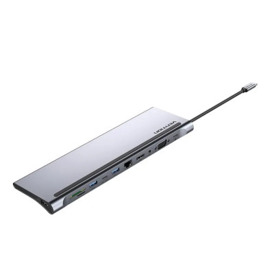 USB-хаб Vention Multi-function USB-C to HDMI/VGA/USB-C Gen 1/USB 3.0x2/USB 2.0/RJ45/SD/TF/TRRS 3.5mm/PD Docking Station 0.25m (THTHC)