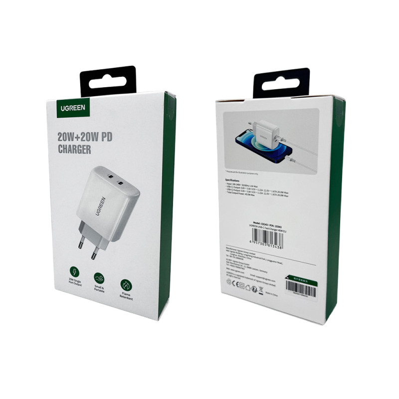Мережевий зарядний пристрій UGREEN CD243 USB-C Fast Charger 40W EU(UGR-10343) (UGR-10343)